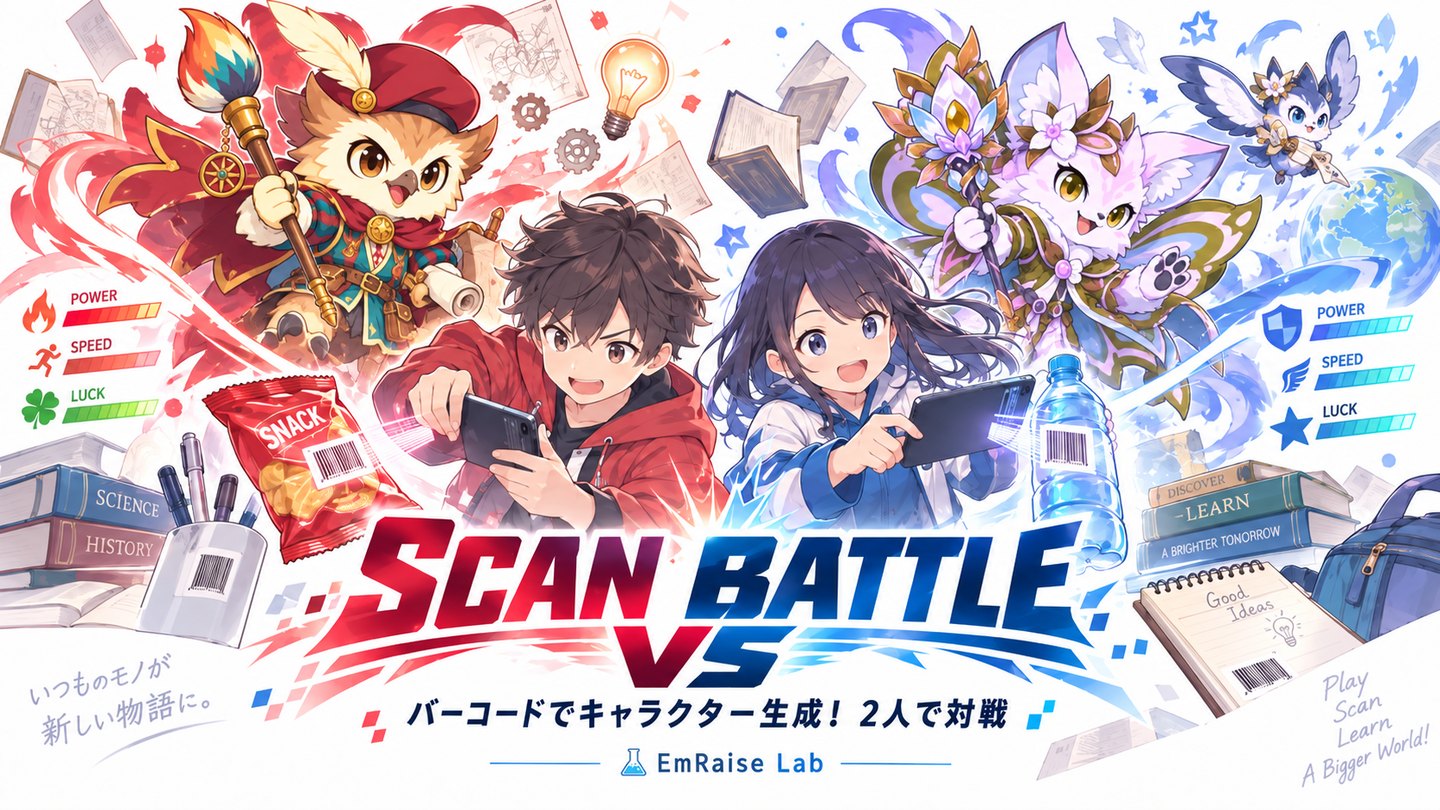 SCAN BATTLE VS ― バーコードでキャラクターを見つけ、1台の端末で2人対戦する算数バトル